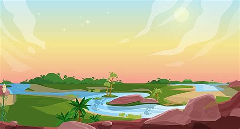 Level Clipart Cartoon Game Fantasy Landscape Set With Waterfall Vector ...