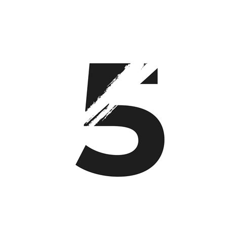 Number 5 Logo with White Slash Brush in Black Color Vector Template ...