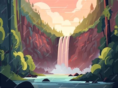 Premium Vector | Beautiful abstract waterfall cartoon anime background ...