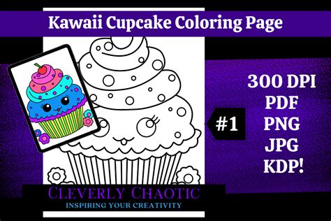 Kawaii Cupcake Coloring Page Graphic by Cleverly Chaotic · Creative Fabrica