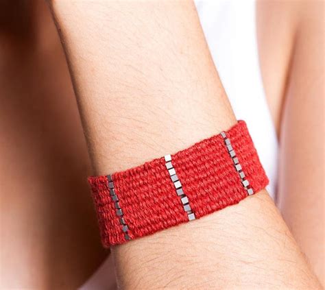 Red Bracelet, Handwoven Bracelet, Statement Bracelet, Original Design ...