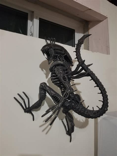 Junkyard Xenomorph. The tail is made out of a bike chain and the head ...