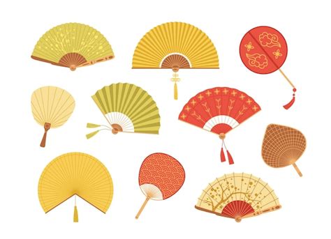 Premium Vector | Set of asian paper and textile fans vector ...