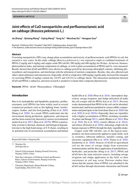 Joint effects of CuO nanoparticles and perfluorooctanoic acid on ...