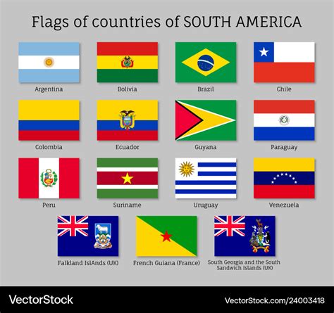 Countries flags south america continent Royalty Free Vector