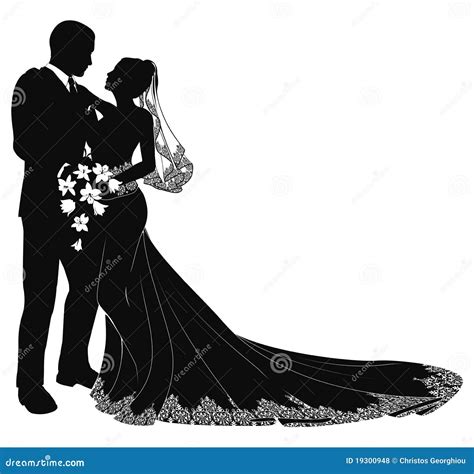 Bride and groom silhouette stock vector. Illustration of floral - 19300948