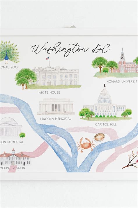 Washington DC City Art, Washington DC Map Art, Watercolor Illustrated ...