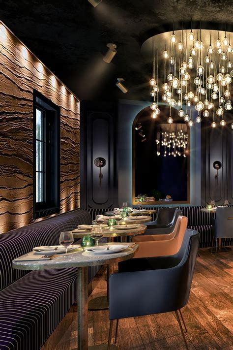 Moody restaurant interior design. Dark, intimate, alluring. Modern ...