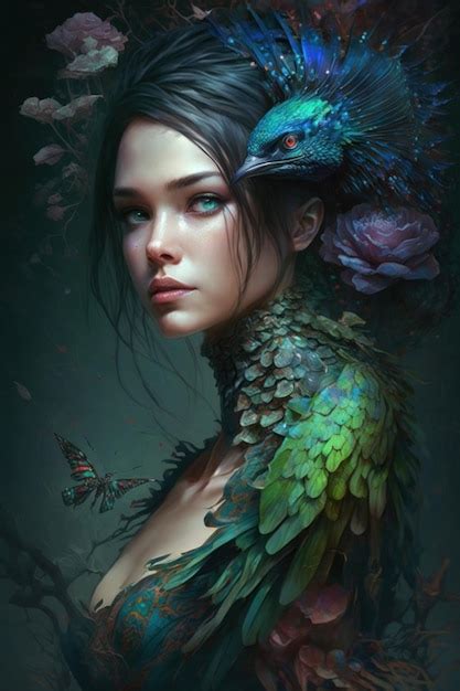 Premium AI Image | Digital art of a fantasy beautiful woman with peacock