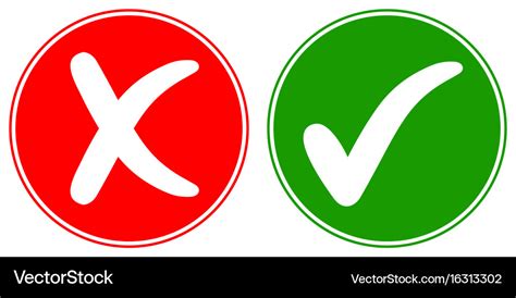 Icons check mark tick and cross cancel Royalty Free Vector