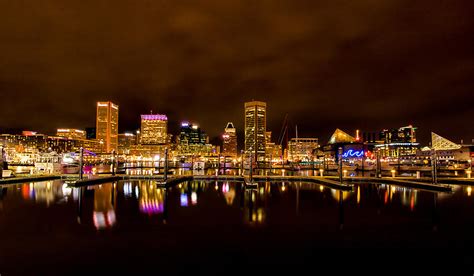 Night Time Skyline Baltimore Inner Harbor Photograph by Carol Ward ...