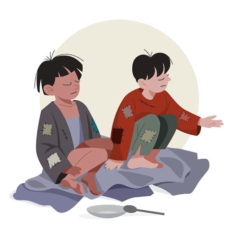 Premium Vector | Two poor kids. sad children in dirty and dud clothes ...