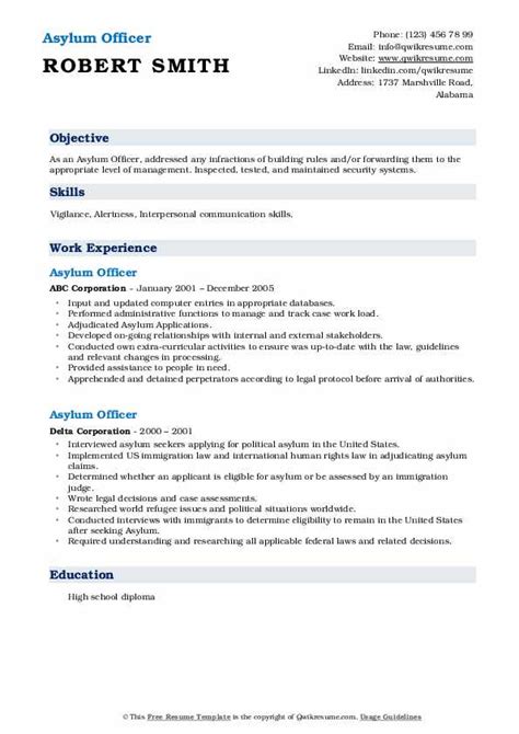 Asylum Officer Resume Samples | QwikResume / Asylum officer Interview ...