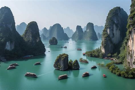 Premium Photo | Ha long bay unique limestone rock islands and karst ...