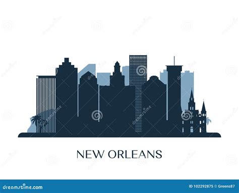 New Orleans Skyline, Monochrome Silhouette. Stock Vector - Illustration ...