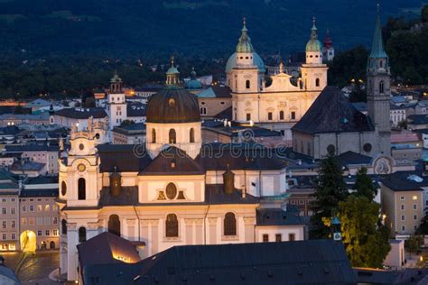 Old Town at Night. Salzburg Stock Image - Image of church, historical ...