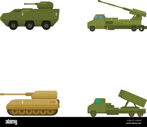 Illustration of four types of modern military vehicles, including a ...