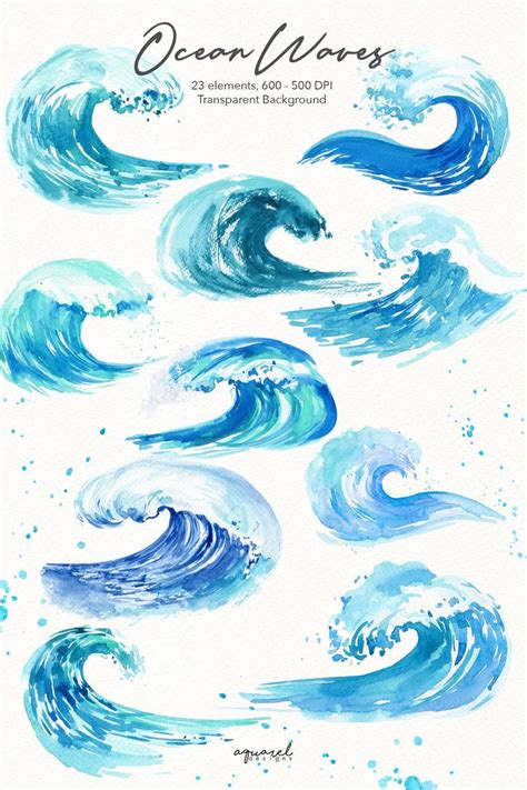 Watercolor ocean waves clipart summer beach invitation Sea | Etsy ...