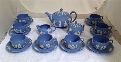 Wedgwood Jasperware Light Blue TEA SET for Eight Teapot Cream Sugar ...