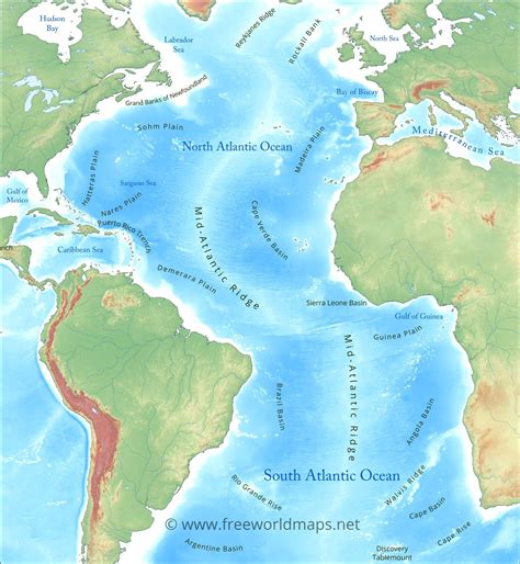 Atlantic Ocean maps and geography and physical features