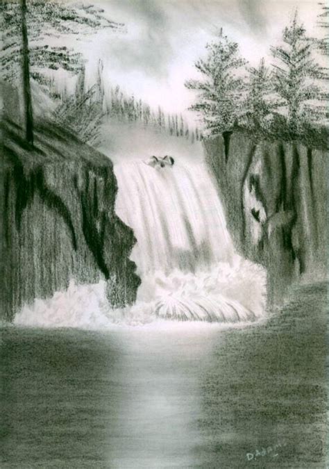 Waterfall Pencil Drawing at GetDrawings | Free download