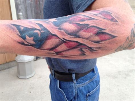 Torn skin and american flag tattoo done by me | Ripped skin tattoo ...