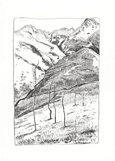 Mountain landscape. Pen and ink drawing Drawing by Katarzyna Gagol ...