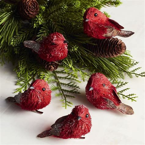 Boxed Set of 5 Red Bird Clip Ornaments | Christmas bird, Christmas tree ...