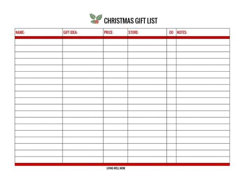 Free Christmas Gift List (Printable and Online Versions)