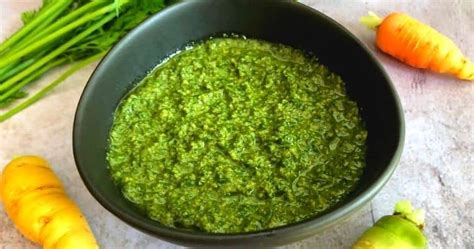 Carrot Greens Pesto - No Waste Recipe - Carrot Tops - EmilyFabulous