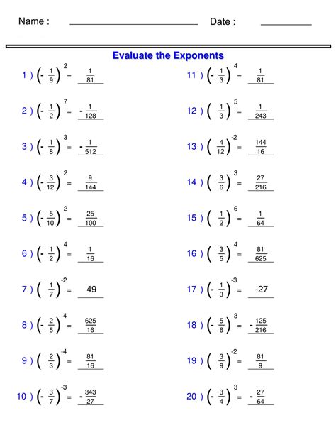 Exponents and Radicals Worksheets Solving Fractions with Exponents ...