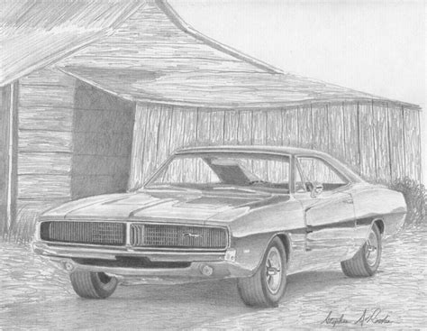 1969 Dodge Charger Muscle Car Art Print Drawing by Stephen Rooks