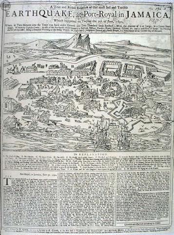 Earthquake at Port Royal, Jamaica, 1692 - Contemporary Drawing