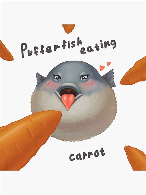 "Pufferfish eating carrot" Sticker for Sale by BarbarWirth | Redbubble