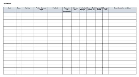 Printable Spray Record Sheet