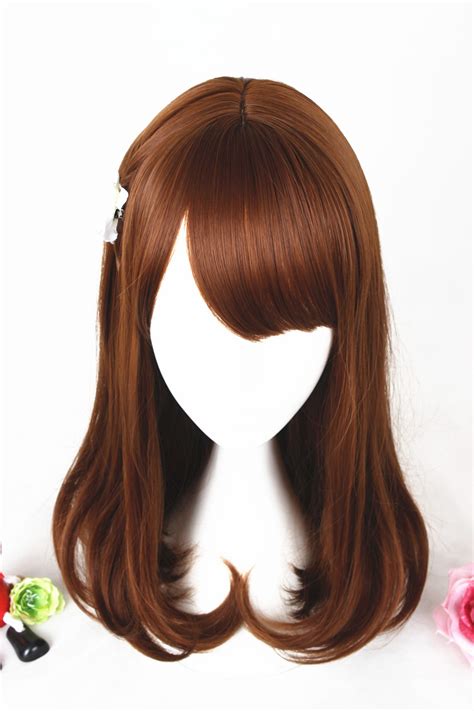 45cm Medium Long Curly Brown Synthetic Party Hair Wigs For Woman Anime ...