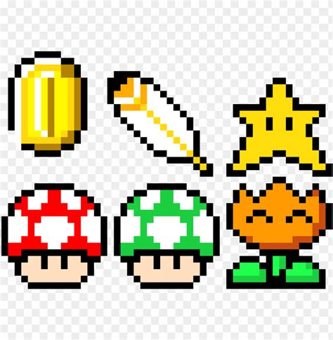 mario power-ups and a coin - mario power ups pixel PNG image with ...