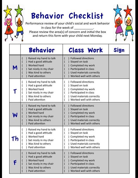 My weekly behavior checklist for students' social and academic ...