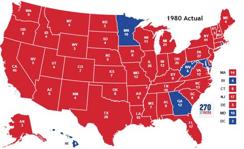 The U.S electoral map of 1980. Jimmy Carter (Incumbent) VS Ronald ...