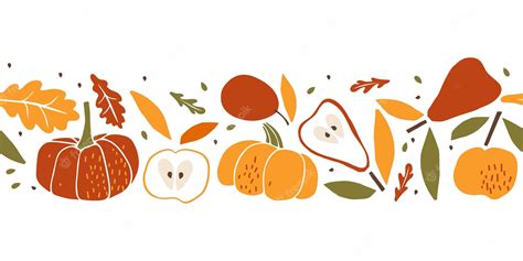 Premium Vector | Seamless harvest border. Fruits, vegetables with leaf ...