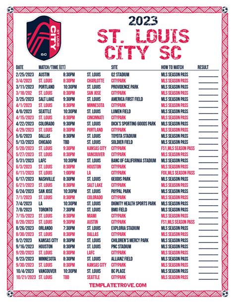 Printable2023 St Louis City SC Soccer Schedule