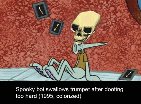 doot safely | Skeleton memes, Spongebob memes, Spooktober memes