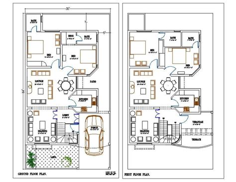 35'X64' House Ground Floor And First Floor Furniture Layout Plan DWG ...