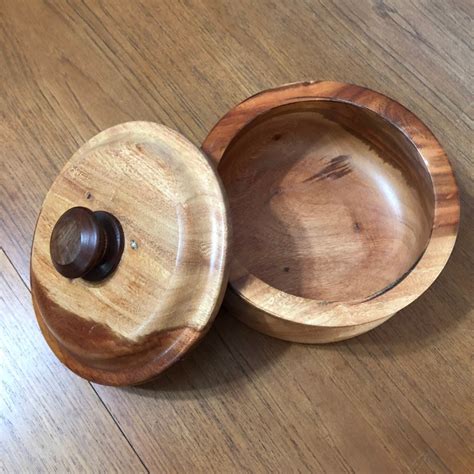 Hand carved wood serving bowl with lid made of Guamuchil wood from Mexico