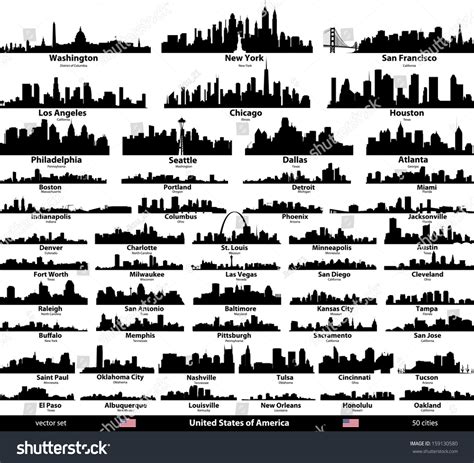 Usa Cities Skylines Set Stock Vector 159130580 : Shutterstock