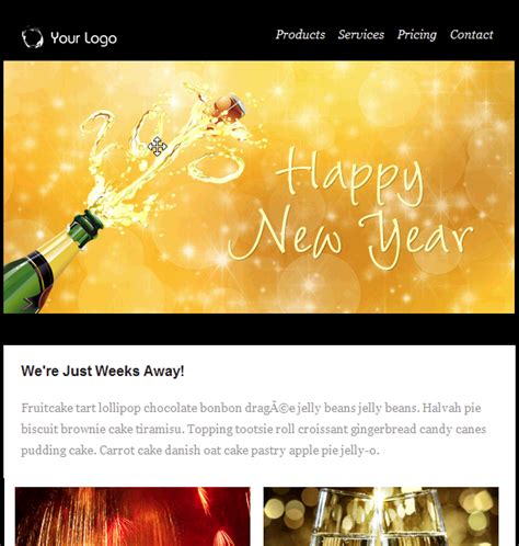 Happy New Year Champagne Email Template - Free group email and mass ...