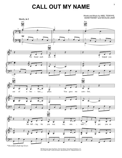 The Weeknd Call Out My Name Sheet Music, Notes & Chords | Sheet music ...