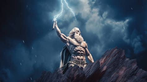 A majestic depiction of Zeus, the ancient Greek god of the sky and ...