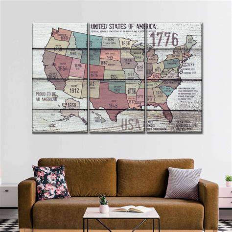 Wooden USA Map Illustration Multi Panel Canvas Wall Art | ElephantStock