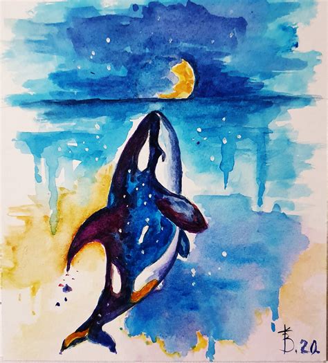 Orca whale watercolor painting Whale original watercolor art | Etsy